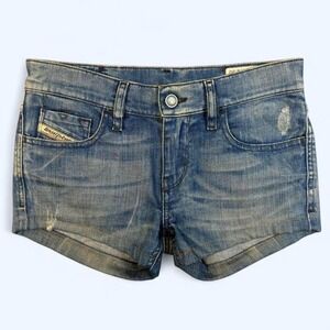 Diesel Low Rise Denim Shorts Vintage Y2K Blue‎ Wash Womens 25 Italy